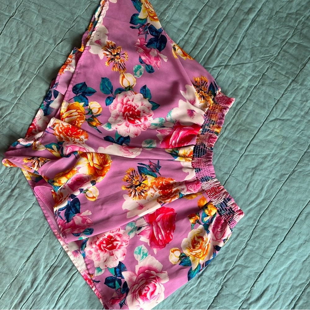 Peach Love California Pink Floral High Waist Shorts
